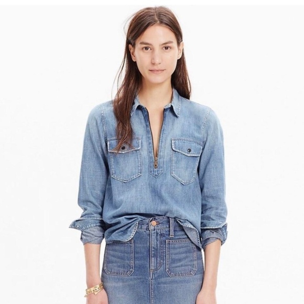 MADEWELL Chambray Denim Zip Shirt size XS JEAN SHIRT western